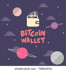 Bitcoin wallet icon on abstract cartoon background