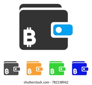 Bitcoin Wallet icon. Vector illustration style is a flat iconic bitcoin wallet symbol with grey, green, blue, yellow color versions. Designed for web and software interfaces.