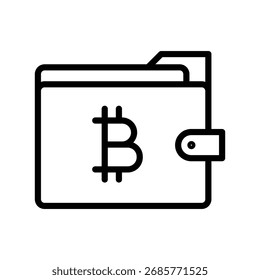 Icono de línea de Bitcoin Wallet, Vector, píxel perfecto, archivo ilustrador 