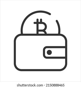 Bitcoin wallet linear icon. Digital money. Thin line illustration. E-payment. Online banking. Cryptocurrency payment. Contour symbol. Vector isolated outline drawing. Editable stroke