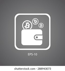 Bitcoin Wallet linear white icon, design elements, badges, labels on a gray background. Vector illustration EPS 10