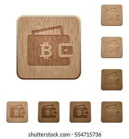 Bitcoin wallet on rounded square carved wooden button styles