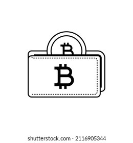 Bitcoin Wallet Outline Icon Illustration on White Background