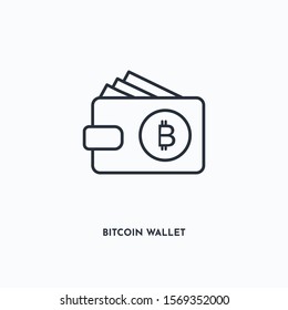 Bitcoin wallet outline icon. Simple linear element illustration. Isolated line Bitcoin wallet icon on white background. Thin stroke sign can be used for web, mobile and UI.