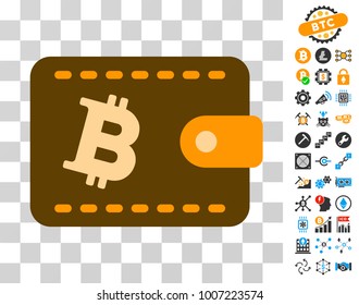 Bitcoin Wallet pictograph with bonus bitcoin mining and blockchain images. Vector illustration style is flat iconic symbols. Designed for bitcoin websites.