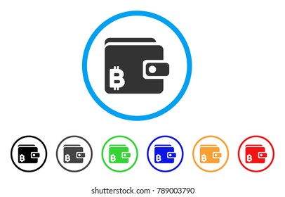 Bitcoin Wallet rounded icon. Style is a flat grey symbol inside light blue circle with additional color versions. Bitcoin Wallet vector designed for web and software interfaces.