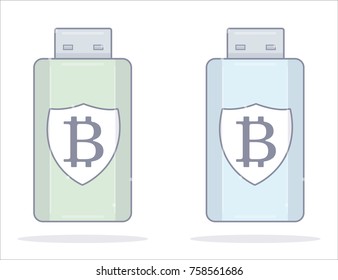 Bitcoin wallet. Usb flash drive. Cartoon style. Vector illustration.