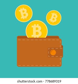 Bitcoin Wallet Vector. Brown Color. Abstract Technology Bitcoin. Cryptography Finance Coin