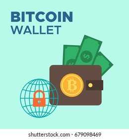 Bitcoin wallet. Vector flat illustration