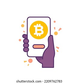 Bitcoin Wallet Vector Icon, Mobile App For Crypto