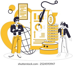 Ilustração do vetor da carteira Bitcoin. O futuro bancário está nas mãos carteiras digitais seguras e eficientes Economia e conectividade de internet prosperam em conjunto com carteiras digitais avançadas