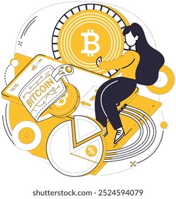 Ilustración vectorial de billetera Bitcoin. Asegure su riqueza digital con la billetera Bitcoin, fortaleza en el ciberespacio La moneda digital prospera en la economía en línea a través de los conceptos de billetera Bitcoin