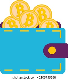 Bitcoin wallet. Vector illustration of a wallet and several bitcoins isolated on a white background.