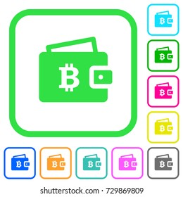 Bitcoin wallet vivid colored flat icons in curved borders on white background