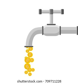 bitcoin. water tap with coins, vector illustration