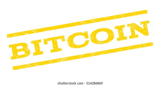 Bitcoin watermark stamp. Text caption between parallel lines with grunge design style. Rubber seal stamp with dust texture. Vector yellow color ink imprint on a white background.