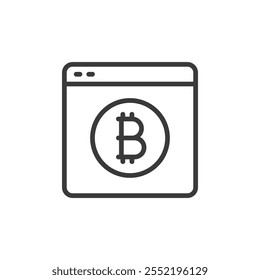 Billetera de Web de Bitcoin, icono en diseño de línea. Bitcoin, billetera, criptomoneda, Web, blockchain, finanzas, digital sobre Vector de fondo blanco. Icono de trazo editable de la billetera de Web de Bitcoin