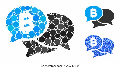 Bitcoin webinar messages composition of round dots in different sizes and color tints, based on Bitcoin webinar messages icon. Vector round dots are combined into blue composition.
