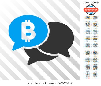 Bitcoin Webinar Messages icon with 700 bonus bitcoin mining and blockchain icons. Vector illustration style is flat iconic symbols design for bitcoin software.