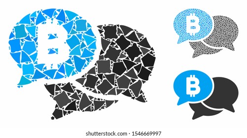 Bitcoin webinar messages mosaic of rugged parts in different sizes and color tinges, based on Bitcoin webinar messages icon. Vector abrupt parts are grouped into collage.