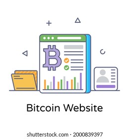 Bitcoin website in flat outline icon, editable vector 