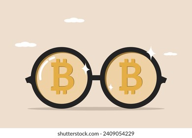 Ballena de Bitcoin o anónimo rico en comercio de criptografía de bitcoin, lentes de nerd de lujo con valiosos símbolos de Bitcoin.