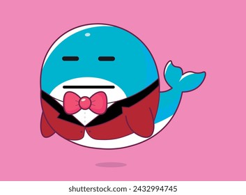 Bitcoin whale, emotions illustration, cartoon, emotes, emojis, cute whale with suit, businessman, for backgrounds