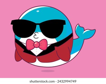 Bitcoin whale, emotions illustration, cartoon, emotes, emojis, cute whale with suit, businessman, for backgrounds