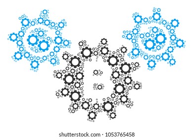 Bitcoin Wheels Rotation collage of gear wheels. Vector gear items are combined into bitcoin wheels rotation pattern.