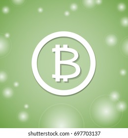 Bitcoin white icon on green background. Cryptocurrency currency. Bit coin concept vector illustration.