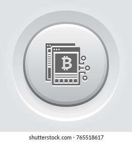 Bitcoin White Paper Icon. Modern computer network technology sign. Digital graphic symbol. Electronic document. Concept design elements.