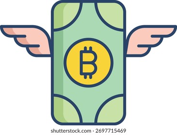 Diseño de icono de color lineal de alas de Bitcoin