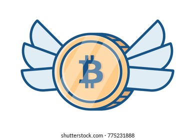 bitcoin with wings vector icon, cryptocurrency