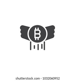 Bitcoin with wings vector icon. filled flat sign for mobile concept and web design. Flying up cryptocurrency simple solid icon. Symbol, logo illustration. Pixel perfect vector graphics