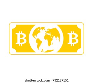 Bitcoin world money. global Cryptocurrency  is dollar. Vector illustration