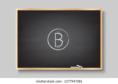 Bitcoin is written on a blackboard.