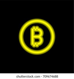 Bitcoin yellow glowing neon ui ux icon. Glowing sign logo vector