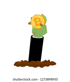 Bitcoin and zombie hand. Cryptocurrency dead. From last forces. Fall courses