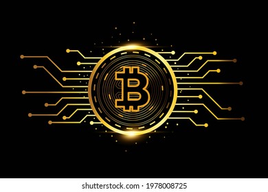 Bitcoin.Digital currency. Cryptocurrency.Vector technology illustration.Sci fi digital futuristic theme.