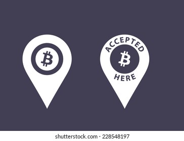 Bitcoins accepted here signs. Virtual currency icons. Vector illustration