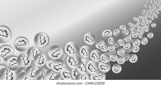 Bitcoins. Banking. Financial flows. Flying coins Money. Silver coins. Vector graphics