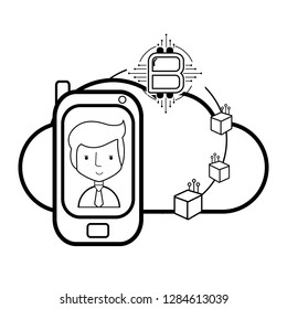 bitcoins and cellphone black and white