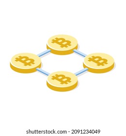 Bitcoins coins. Vector 3d line isometric, color web icons, new flat style. Creative design idea for infographics.