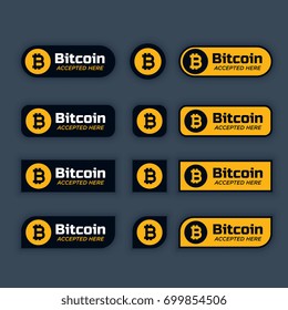 bitcoins cryptocurrency buttons or labels set