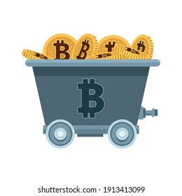 bitcoins cyber money technology in mine wagon vector illustration design