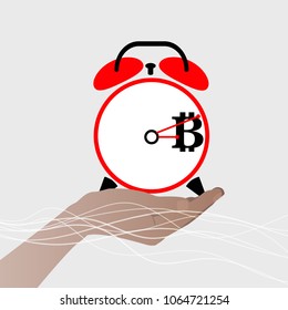 Bitcoins exchange concept. alarm clock and clock. vector illustration