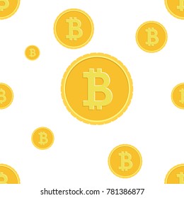 Bitcoins Falling On White Background Seamless Pattern Crypto Currency Mining Concept