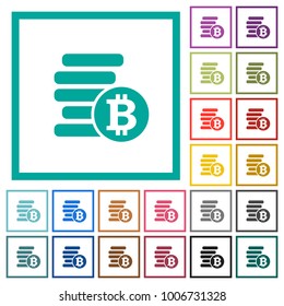 Bitcoins flat color icons with quadrant frames on white background