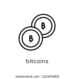 Bitcoins icon. Trendy modern flat linear vector Bitcoins icon on white background from thin line Cryptocurrency economy and finance collection, editable outline stroke vector illustration