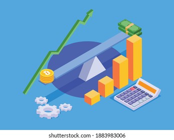 Inversión en bitcoines concepto vectorial 3d isométrico para banner, sitio web, ilustración, página de aterrizaje, volante, etc.